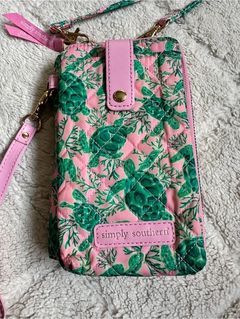 Simply Southern | Pink Quilted Sea Turtles Snap Crossbody Purse | One Size